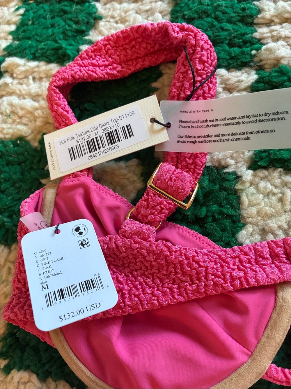 Montce NWT Pink Textured Bikini Set-Paula Bottom/ Dita Top Size M - Picture 5 of 6